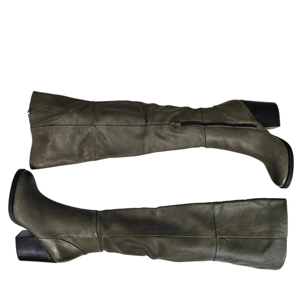 Aldo Casine Taupe Gray Over the Knee Boots Block‎ Heel Faux Leather US 8.5 EUR39
